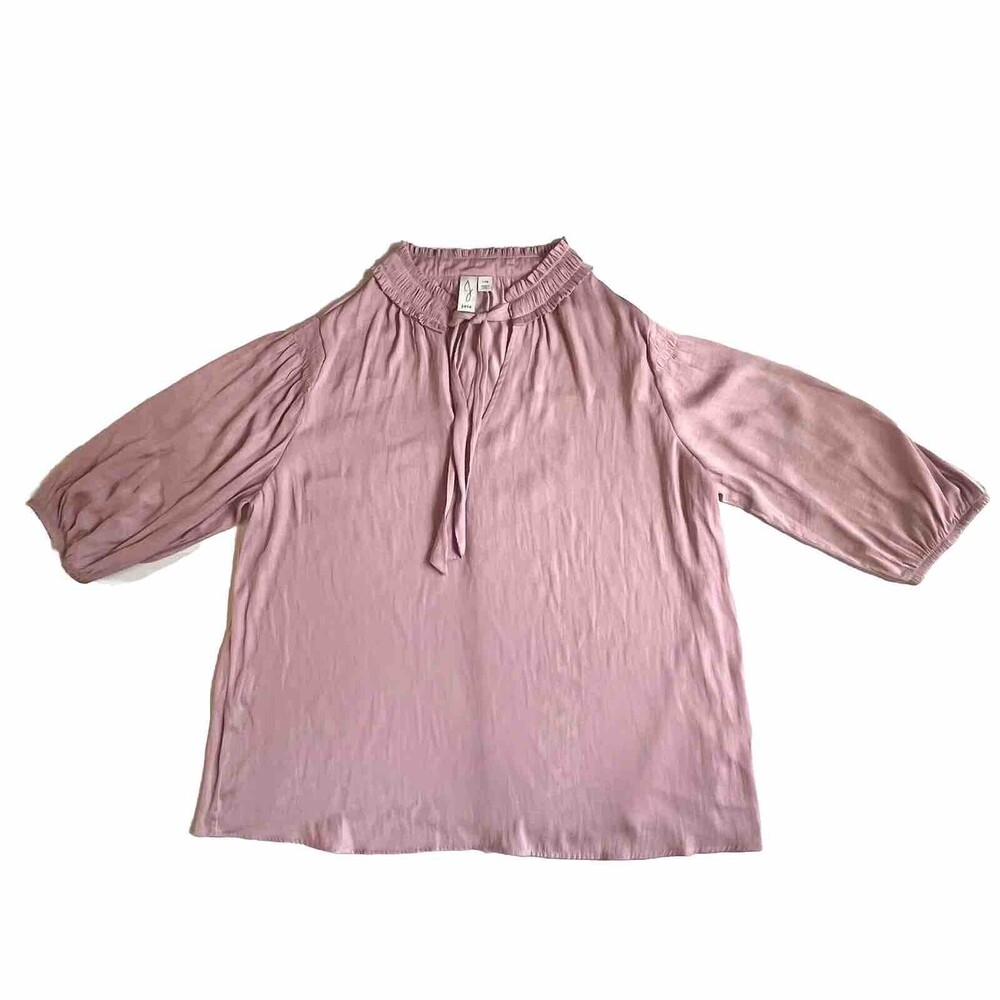 Joie Blouse Pink ELBOW Sleeve Silky Top Womens Neck Tie Size L